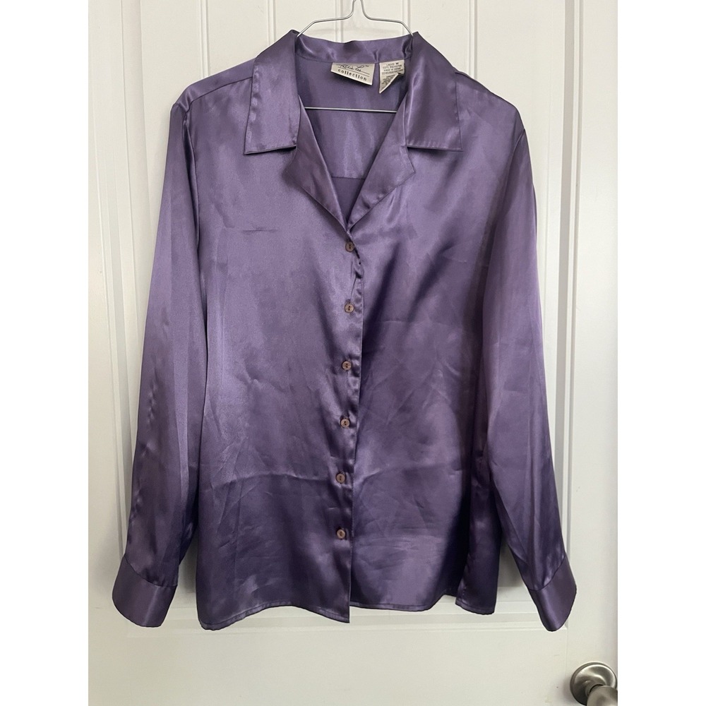 Women's Long Sleeve Purple Shiny Blouse Shirt Women's Medium Kathie Lee 737